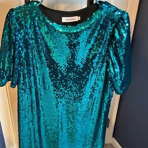 Femi Semi Blue Turquoise Sequin Dress XL NWOT